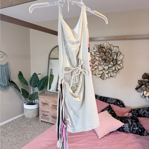 Hand Cut Pink Floyd Fringe Halter Mini Dress - Picture 6 of 6